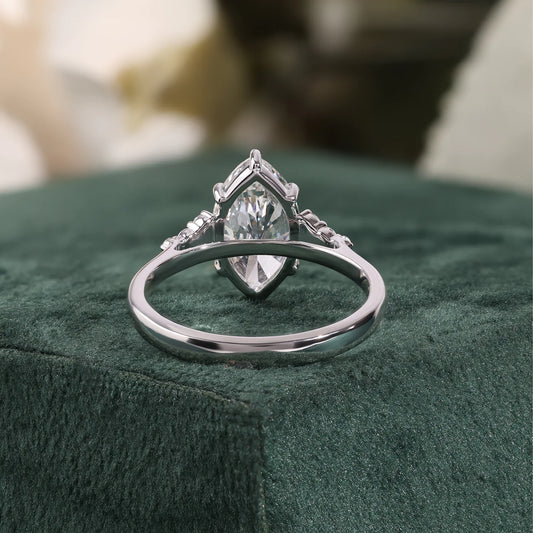 Marquise Lab Grown Diamond Ring, Round Diamond Cluster Side Stones