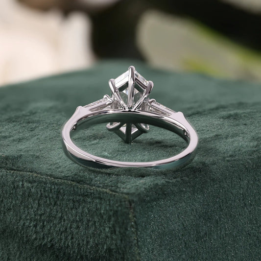 Elongated Hexagon Diamond Ring with Tapered Baguette Sides