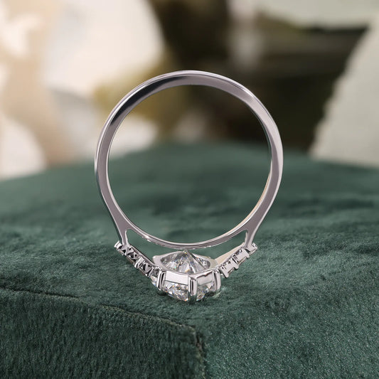 Marquise Lab Grown Diamond Ring, Round Diamond Cluster Side Stones