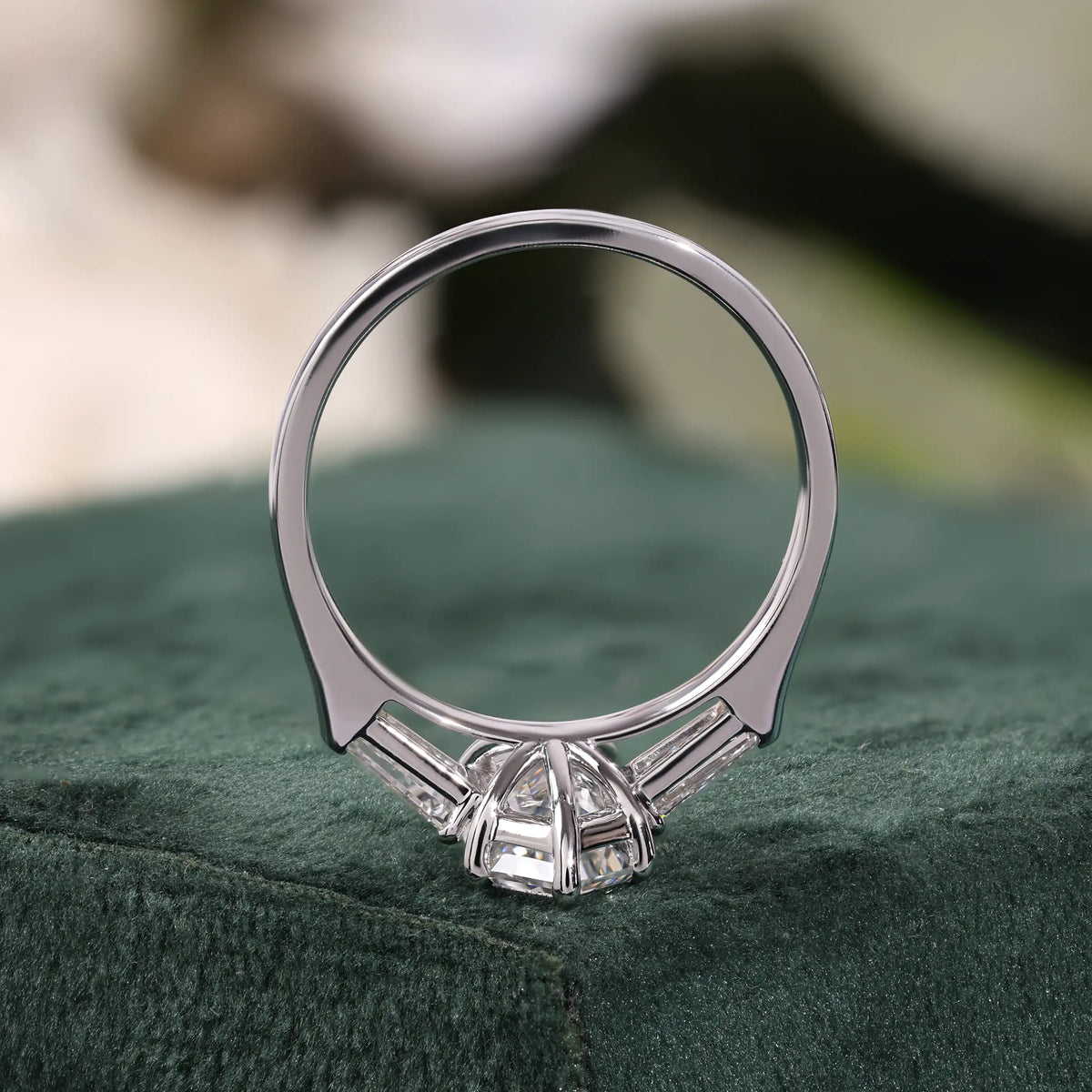 Elongated Hexagon Diamond Ring with Tapered Baguette Sides
