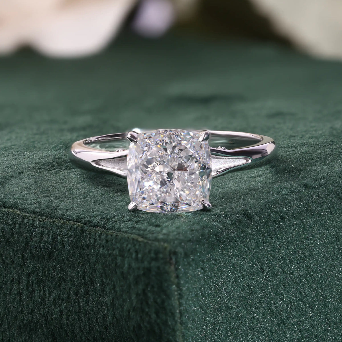Cushion Cut Diamond Solitaire Ring with Split Shank