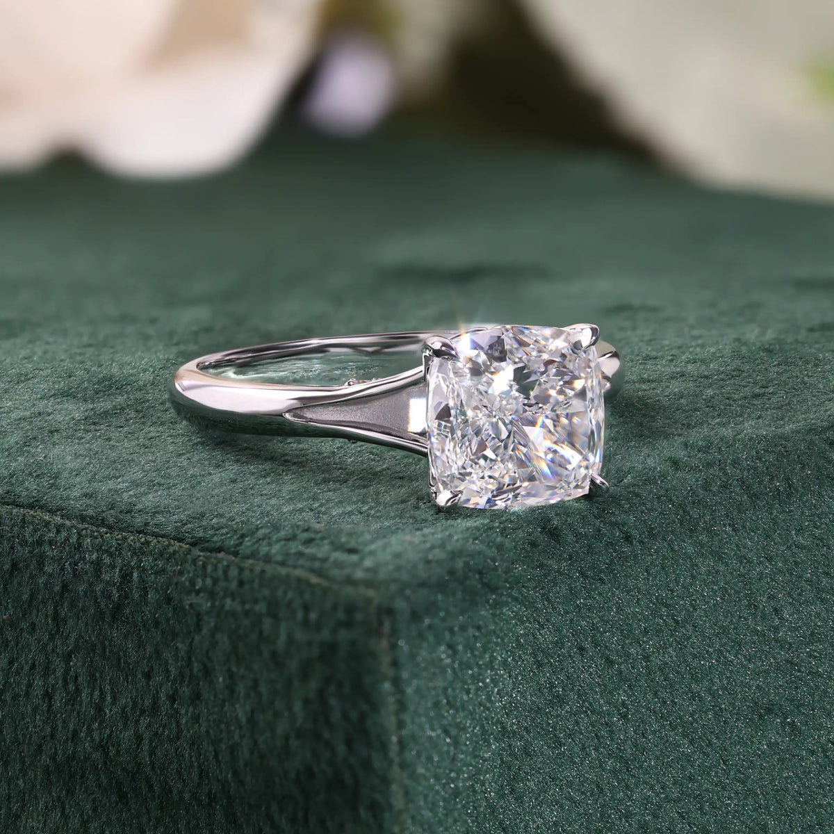 Cushion Cut Diamond Solitaire Ring with Split Shank