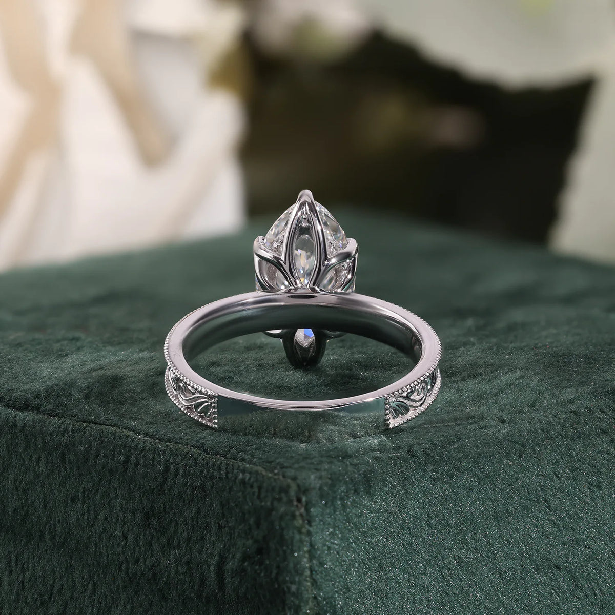 Marquise Cut Lab Grown Diamond Ring with Hand Engraved Vintage Ring