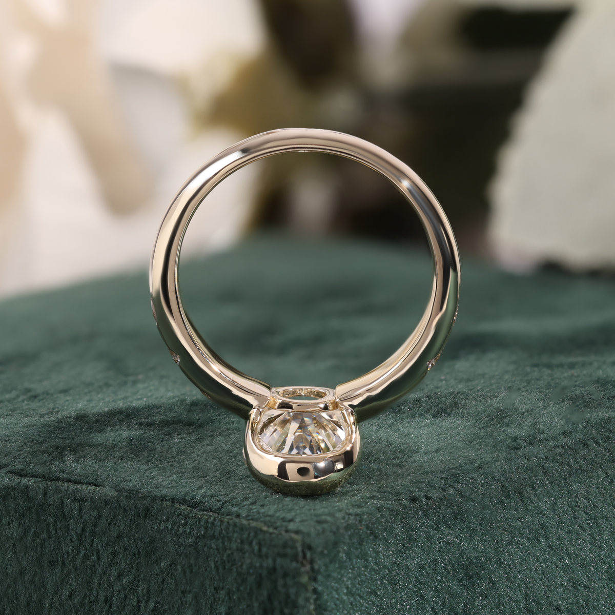 Bezel Set Oval Diamond Ring with Scattered Ring and Hidden Accent