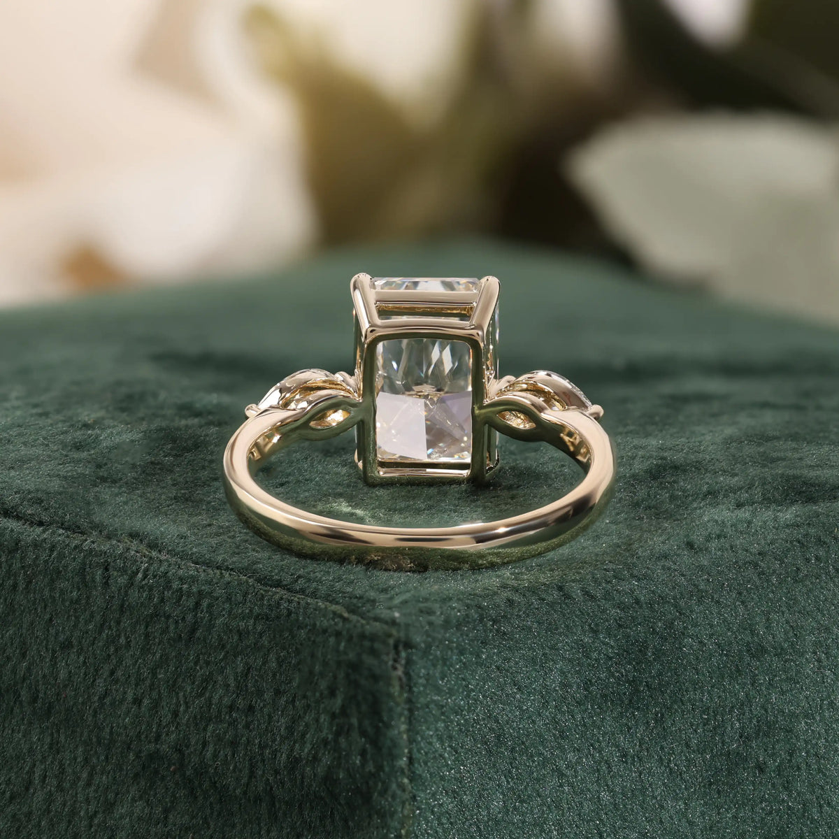 Radiant Cut Lab Grown Diamond Engagement Ring with Pear Shaped Side Stones