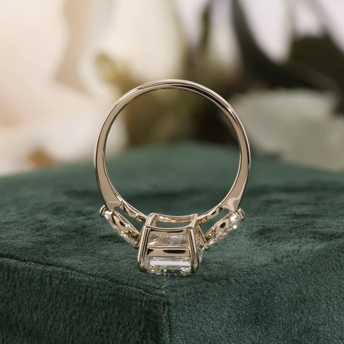Radiant Cut Lab Grown Diamond Engagement Ring with Pear Shaped Side Stones