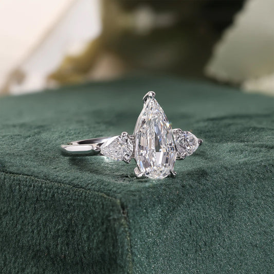 Three-Stone Pear Cut Lab Grown Diamond Engagement Ring in White Gold
