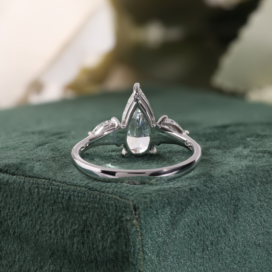 Kite Cut Diamond Ring with Pear Side Stones, Winged Gallery