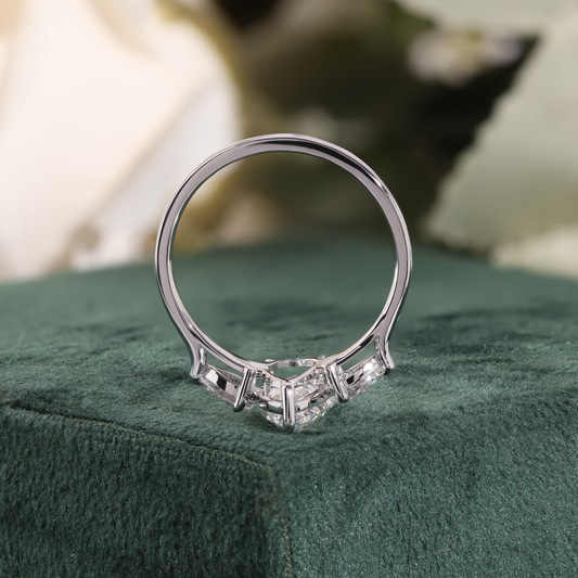 Kite Cut Diamond Ring with Pear Side Stones, Winged Gallery