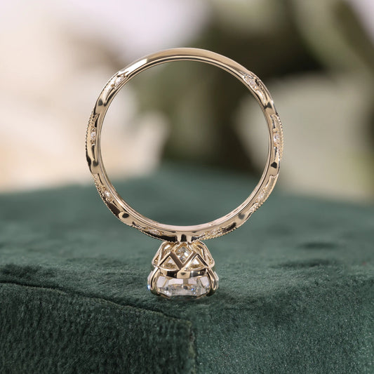 Vintage Oval Diamond Engagement Ring with Migraine Diamond Ring
