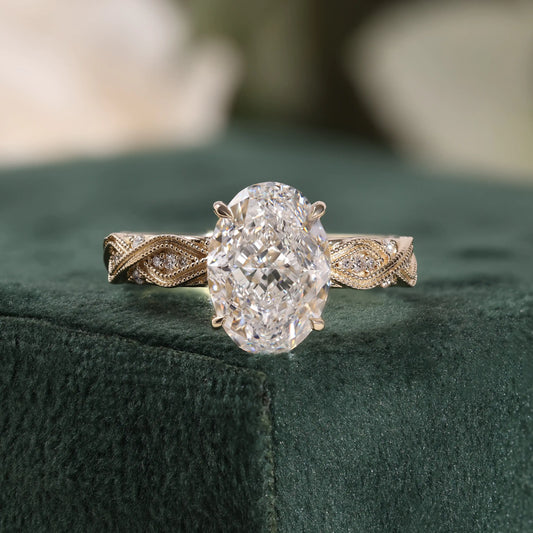 Vintage Oval Diamond Engagement Ring with Migraine Diamond Ring