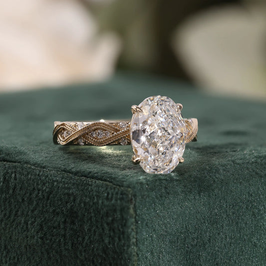 Vintage Oval Diamond Engagement Ring with Migraine Diamond Ring
