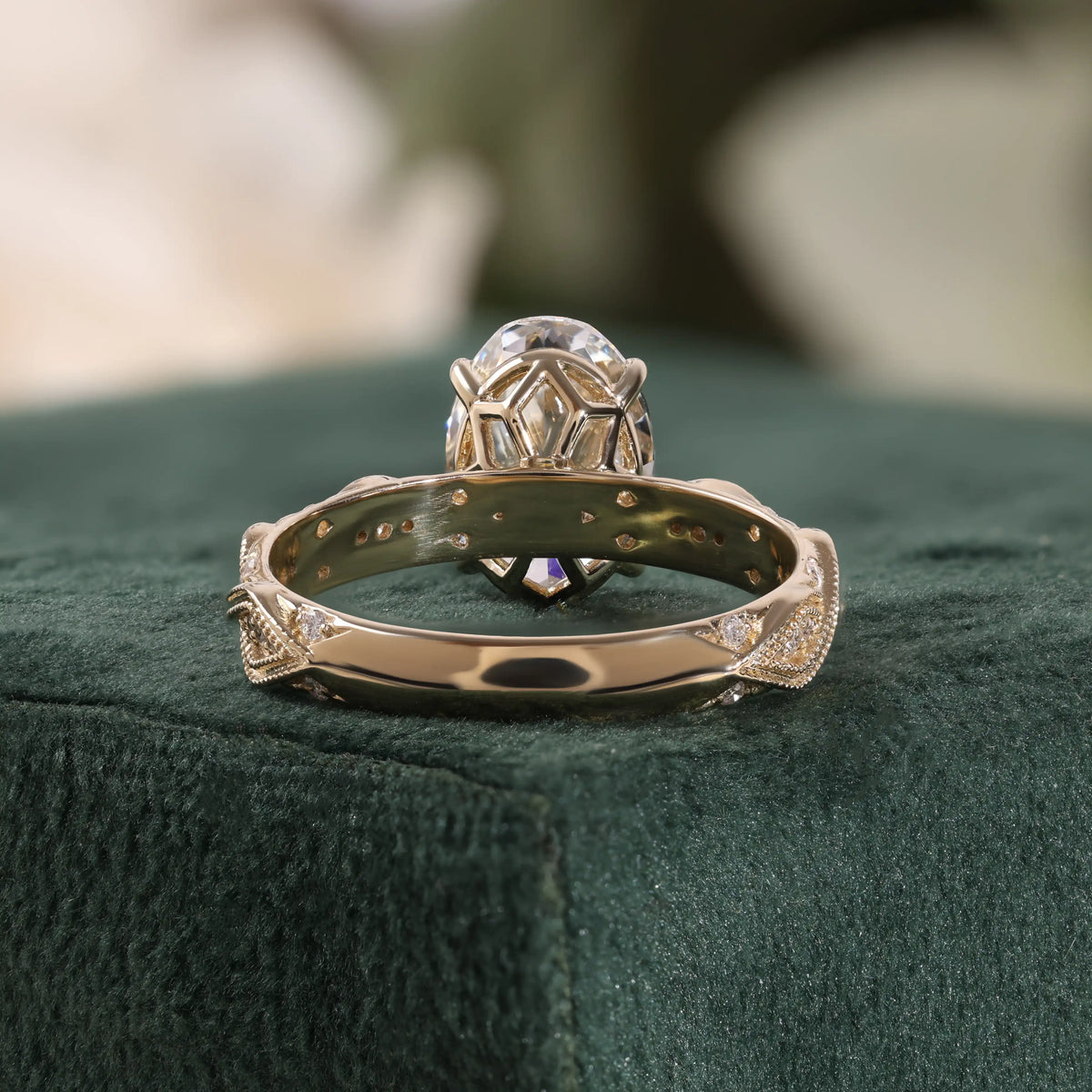 Vintage Oval Diamond Engagement Ring with Migraine Diamond Ring
