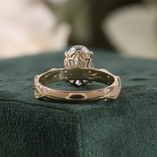 Vintage Oval Diamond Engagement Ring with Migraine Diamond Ring