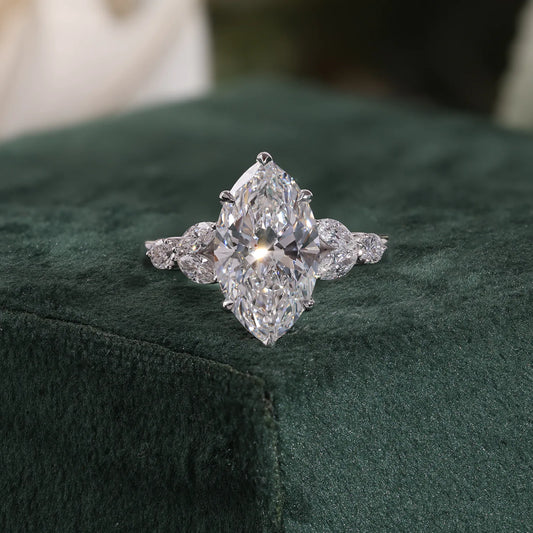 Marquise Lab Grown Diamond Ring, Pear Round Diamond Cluster Sides