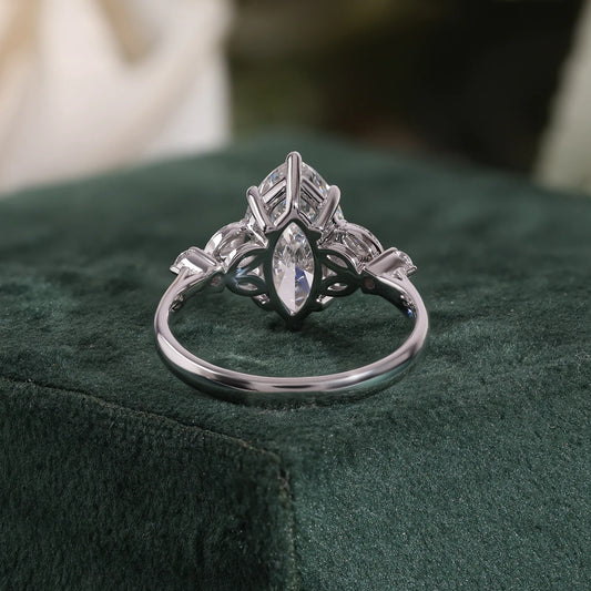 Marquise Lab Grown Diamond Ring, Pear Round Diamond Cluster Sides