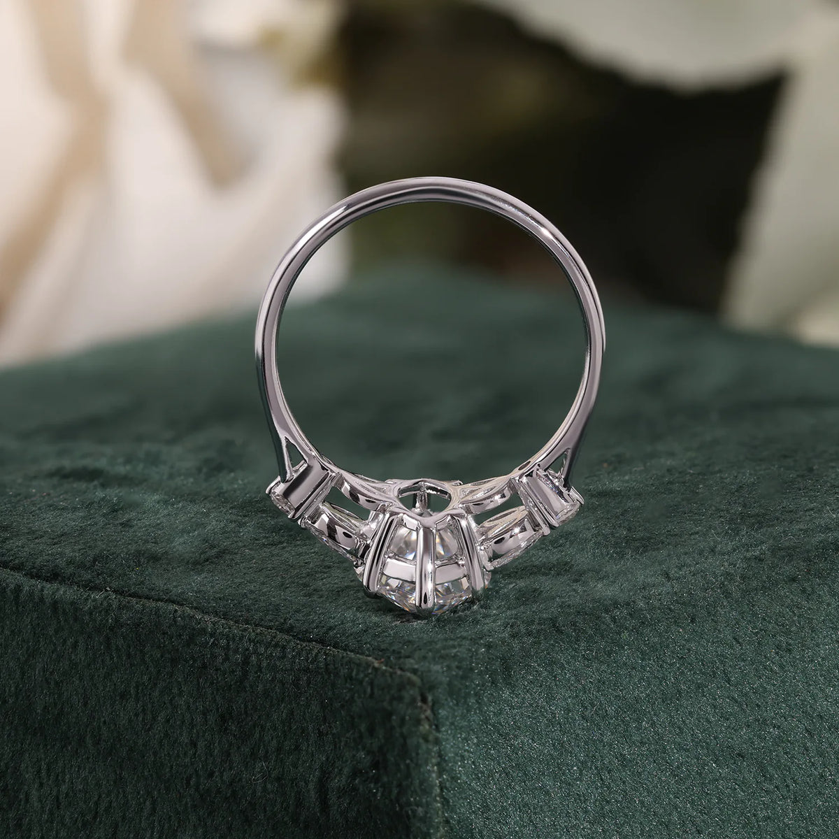 Marquise Lab Grown Diamond Ring, Pear Round Diamond Cluster Sides