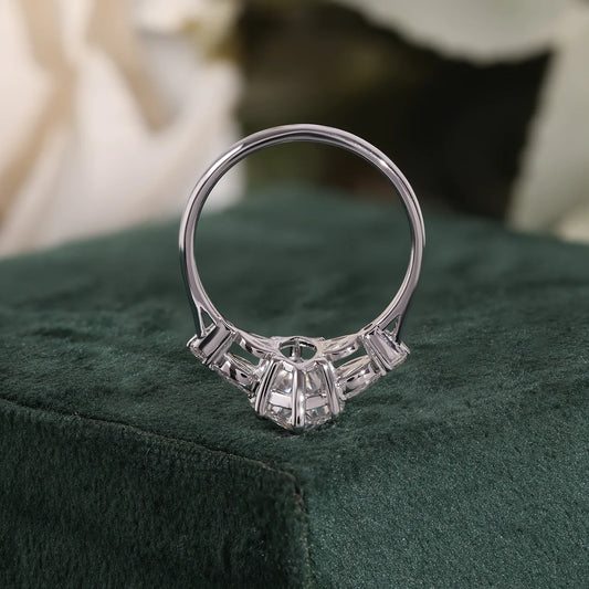 Marquise Lab Grown Diamond Ring, Pear Round Diamond Cluster Sides